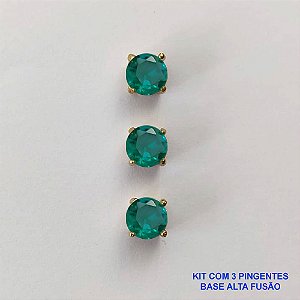 PINGENTE NO BRUTO PRONTO PARA O BANHO - KIT COM 3 PINGENTES COM BASES EM ALTA FUSÃO REDONDAS ZIRCÔNIAS VERDE CLARA 6X6MM - PESO TOTAL 1,5GR - BRU15980