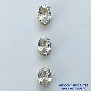 PINGENTE NO BRUTO PRONTO PARA O BANHO - KIT COM 3 PINGENTES COM BASES EM ALTA FUSÃO COM ZIRCÔNIAS OVAIS CRISTAIS 10X14MM - PESO TOTAL 3GR - BRU15982