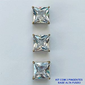 PINGENTE NO BRUTO PRONTO PARA O BANHO - KIT COM 3 PINGENTES COM BASES EM ALTA FUSÃO COM ZIRCÔNIAS QUADRADAS CRISTAIS 10X10MM - PESO TOTAL 6,8GR - BRU15983