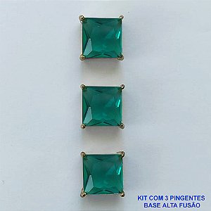 PINGENTE NO BRUTO PRONTO PARA O BANHO - KIT COM 3 PINGENTES COM BASES EM ALTA FUSÃO COM ZIRCÔNIAS QUADRADAS VERDES 10X10MM - PESO TOTAL 6,8GR - BRU15985