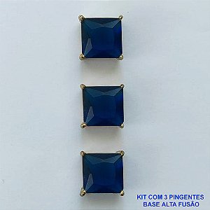 PINGENTE NO BRUTO PRONTO PARA O BANHO - KIT COM 3 PINGENTES COM BASES EM ALTA FUSÃO COM ZIRCÔNIAS QUADRADAS AZUIS ESCURAS 10X10MM - PESO TOTAL 6,8GR - BRU15989