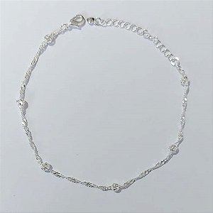 PULSEIRA FOLHEADA A PRATA COM 50 MILÉSIMOS + VERNIZ DIAMOND 18CM SINGAPURA COM BOLINHAS FECHO LAGOSTA + EXTENSOR PRA569