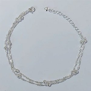 PULSEIRA FOLHEADA A PRATA COM 50 MILÉSIMOS + VERNIZ DIAMOND PULSEIRA DUPLA 18CM SINGAPURA COM BOLINHAS FECHO LAGOSTA + EXTENSOR PRA570