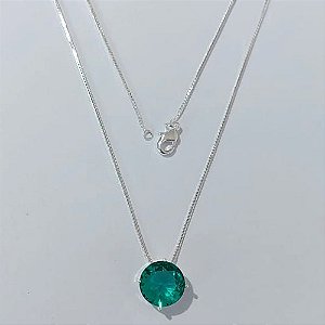 GARGANTILHA FOLHEADA A PRATA COM 50 MILÉSIMOS + VERNIZ DIAMOND - GARGANTILHA CORRENTE VENEZIANA 45CM COM PEDRA REDONDA VERDE 11MM -PRA572