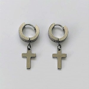 BRINCO EM AÇO INOXIDÁVEL - (CX.137) BRINCO ARGOLA COM CRUCIFIXO 30MM - COMPOSIÇÃO: AÇO INOXIDÁVEL - AÇO2154
