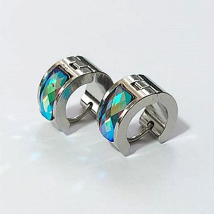 BRINCO EM AÇO INOXIDÁVEL - (CX.137) BRINCO DE ARGOLA COM STRASS COLORIDO 7X14MM - COMPOSIÇÃO: AÇO INOXIDÁVEL - AÇO2163