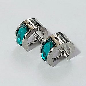 BRINCO EM AÇO INOXIDÁVEL - (CX.137) BRINCO DE ARGOLA COM STRASS VERDE 7X14MM - COMPOSIÇÃO: AÇO INOXIDÁVEL - AÇO2164