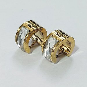 BRINCO EM AÇO INOXIDÁVEL - (CX.137) BRINCO DE ARGOLA DOURADA COM STRASS CRISTAL 7X14MM - COMPOSIÇÃO: AÇO INOXIDÁVEL - AÇO2166