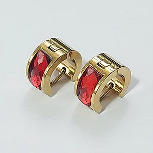BRINCO EM AÇO INOXIDÁVEL - (CX.137) BRINCO DE ARGOLA DOURADA COM STRASS VERMELHO 7X14MM - COMPOSIÇÃO: AÇO INOXIDÁVEL - AÇO2167