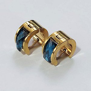 BRINCO EM AÇO INOXIDÁVEL - (CX.137) BRINCO DE ARGOLA DOURADA COM STRASS AZUL 7X14MM - COMPOSIÇÃO: AÇO INOXIDÁVEL - AÇO2172