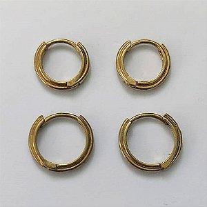 BRINCO NO BRUTO PRONTO PARA O BANHO(CX138) - DUO DE BRINCO ARGOLINHA DE PRESSÃO (TRANQUETA) - TAMANHOS: 12/14MM - PESO TOTAL 3,4GR - BRU16049