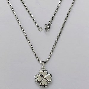 GARGANTILHA EM AÇO INOXIDÁVEL(CX137) - GARGANTILHA COM CORRENTE (ACO1035) 50CM E PINGENTE TREVO 4 FOLHAS DUPLO 18MM - COMPOSIÇÃO: AÇO INOXIDÁVEL - AÇO2178