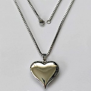 GARGANTILHA EM AÇO INOXIDÁVEL - GARGANTILHA COM CORRENTE (ACO1035) (CX.109) 50CM E PINGENTE CORAÇÃO GRANDE DUPLO 29MM - COMPOSIÇÃO: AÇO INOXIDÁVEL - AÇO2183