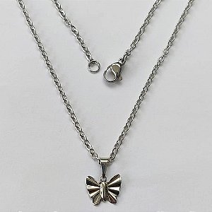 GARGANTILHA EM AÇO INOXIDÁVEL - (ACO03C) GARGANTILHA COM CORRENTE 45CM E PINGENTE BORBOLETA 11MM - COMPOSIÇÃO: AÇO INOXIDÁVEL - AÇO2186