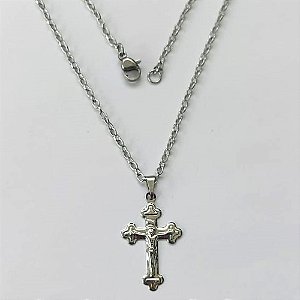 GARGANTILHA EM AÇO INOXIDÁVEL - (ACO08) GARGANTILHA COM CORRENTE 50CM E PINGENTE CRUCIFIXO 28MM - COMPOSIÇÃO: AÇO INOXIDÁVEL - AÇO2187