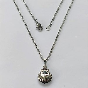 GARGANTILHA EM AÇO INOXIDÁVEL - (ACO03C) GARGANTILHA COM CORRENTE 50CM E PINGENTE CONCHA DUPLA 18MM - COMPOSIÇÃO: AÇO INOXIDÁVEL - AÇO2189