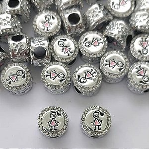 BERLOQUE PARA PULSEIRAS TIPO PANDORA - REDONDO COM BRILHOS E MENINA 10MM (VENDIDO POR UNIDADE) - BIJU00017