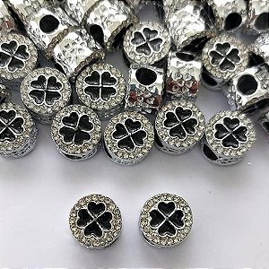 BERLOQUE PARA PULSEIRAS TIPO PANDORA - REDONDO COM BRILHOS E TREVO PRETO 10MM (VENDIDO POR UNIDADE) - BIJU00019