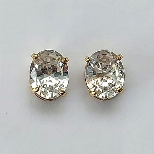 BRINCO FOLHEADO A OURO - BANHADO COM 5 MILÉSIMOS + VERNIZ DIAMOND - BRINCO DE PINO COM ZIRCÔNIA CRISTAL 8X10MM - OURO409