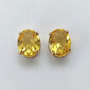 BRINCO FOLHEADO A OURO - BANHADO COM 5 MILÉSIMOS + VERNIZ DIAMOND - BRINCO DE PINO COM ZIRCÔNIA AMARELA 8X10MM - OURO410