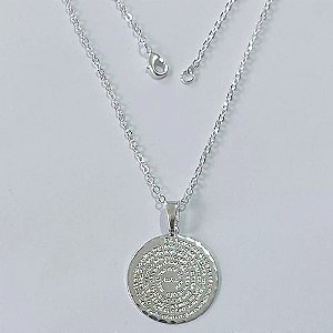 GARGANTILHA FOLHEADA A PRATA COM 50 MILÉSIMOS + VERNIZ DIAMOND - GARGANTILHA CORRENTE CADEADO 45CM ORAÇÃO PAI NOSSO 24MM -PRA584