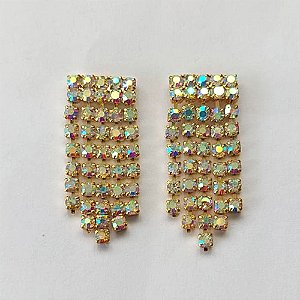 BRINCO FOLHEADO A OURO - BANHADO COM 5 MILÉSIMOS + VERNIZ DIAMOND - BRINCO DE PINO TODO EM ZIRCÔNIAS 28MM - OURO416