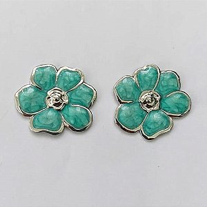 BRINCO EM AÇO INOXIDÁVEL - (CX.140) BRINCO DE PINO FLOR ESMALTADA VERDE 25MM - COMPOSIÇÃO: AÇO INOXIDÁVEL - AÇO2212
