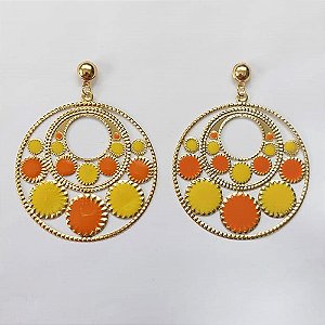 BRINCO FOLHEADO A OURO - BANHADO COM 5 MILÉSIMOS + VERNIZ DIAMOND - BRINCO DE PINO BASE REDONDA E PINGENTE ARGOLA VAZADA 60MM - OURO424