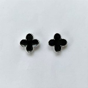 BRINCO FOLHEADO A PRATA COM 50 MILÉSIMOS + VERNIZ DIAMOND - (CRIS) BRINCO DE PINO TREVO TIPO VAN CLEEF PRETA 10MM - PRA600