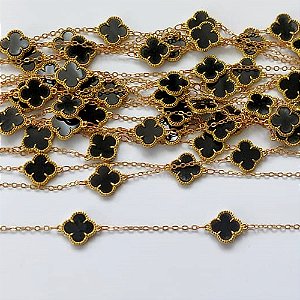 CORRENTE NO BRUTO PRONTO PARA O BANHO(CX139)- CORRENTE COM TREVOS TIPO VAN CLEEF PRETA 10MM - (VENDIDA POR METRO) - BRU0003211