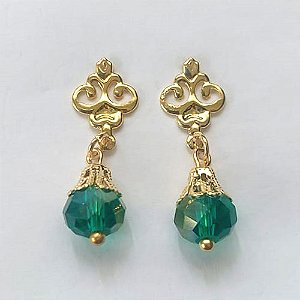 BRINCO FOLHEADO A OURO - BANHADO COM 5 MILÉSIMOS + VERNIZ DIAMOND - BRINCO DE PINO BASE VAZADA E CRISTAL AUSTRÍACO 8MM - OURO446