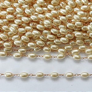 CORRENTE NO BRUTO PRONTO PARA O BANHO - (RC0961) CORRENTE COM PÉROLAS 6MM - (VENDIDA POR METRO) - BRU0003224