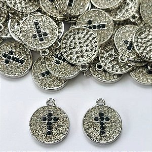 ACESSÓRIO PINGENTE REDONDO CRUCIFIXO COM STRASS 15MM - COMPOSIÇÃO: METAL - BIJU00025