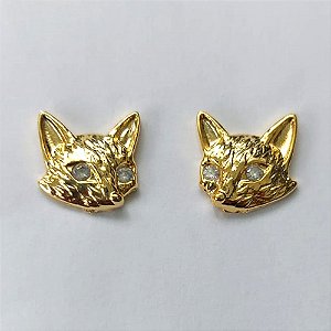 BRINCO FOLHEADO A OURO - BANHADO COM 5 MILÉSIMOS + VERNIZ DIAMOND - (CRIS) BRINCO DE PINO RAPOSA COM OLHO ZIRCÔNIA CRISTAL 11X11MM - OURO474