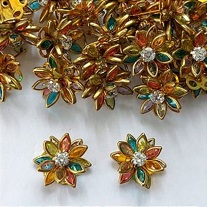 BRINCO NO BRUTO PRONTO PARA O BANHO - (AV) BRINCO DE PINO FLOR CRAVEJADA EM ZIRCÔNIAS COLORIDAS 15MM - PESO TOTAL 2,6GR - COMPOSIÇÃO: LATÃO / ZIRCÔNIA - BRU16127