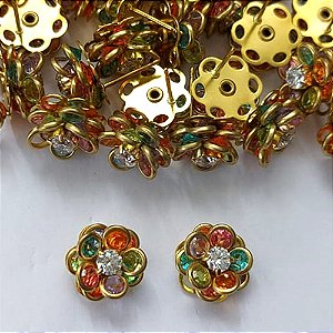 BRINCO NO BRUTO PRONTO PARA O BANHO - (AV) BRINCO DE PINO FLOR CRAVEJADA EM ZIRCÔNIAS COLORIDAS 12MM - PESO TOTAL 2,6GR - COMPOSIÇÃO: LATÃO / ZIRCÔNIA - BRU16130