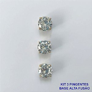 PINGENTE NO BRUTO PRONTO PARA O BANHO - KIT COM 3 PINGENTES COM BASES EM ALTA FUSÃO REDONDAS ZIRCÔNIAS CRISTAIS 10X10MM - PESO TOTAL 3,4GR - BRU16137