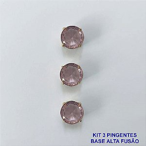 PINGENTE NO BRUTO PRONTO PARA O BANHO - KIT COM 3 PINGENTES COM BASES EM ALTA FUSÃO REDONDAS ZIRCÔNIAS ROSAS 10X10MM - PESO TOTAL 3,4GR - BRU16138