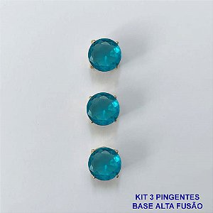 PINGENTE NO BRUTO PRONTO PARA O BANHO - KIT COM 3 PINGENTES COM BASES EM ALTA FUSÃO REDONDAS ZIRCÔNIAS AZUIS 10X10MM - PESO TOTAL 3,4GR - BRU16139