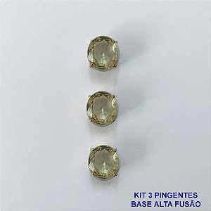 PINGENTE NO BRUTO PRONTO PARA O BANHO - KIT COM 3 PINGENTES COM BASES EM ALTA FUSÃO REDONDAS ZIRCÔNIAS AMARELAS 10X10MM - PESO TOTAL 3,4GR - BRU16140