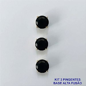 PINGENTE NO BRUTO PRONTO PARA O BANHO - KIT COM 3 PINGENTES COM BASES EM ALTA FUSÃO REDONDAS ZIRCÔNIAS PRETAS 10X10MM - PESO TOTAL 3,4GR - BRU16141