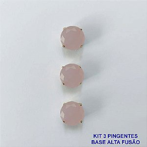 PINGENTE NO BRUTO PRONTO PARA O BANHO - KIT COM 3 PINGENTES COM BASES EM ALTA FUSÃO REDONDAS ZIRCÔNIAS ROSAS LEITOSAS 10X10MM - PESO TOTAL 3,4GR - BRU16142