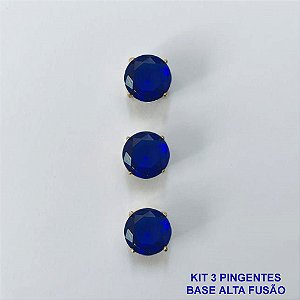 PINGENTE NO BRUTO PRONTO PARA O BANHO - KIT COM 3 PINGENTES COM BASES EM ALTA FUSÃO REDONDAS ZIRCÔNIAS AZUIS ESCURAS 10X10MM - PESO TOTAL 3,4GR - BRU16143