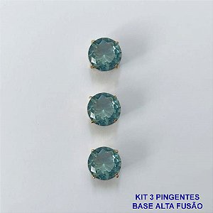PINGENTE NO BRUTO PRONTO PARA O BANHO - KIT COM 3 PINGENTES COM BASES EM ALTA FUSÃO REDONDAS ZIRCÔNIAS AZUIS CLARAS 10X10MM - PESO TOTAL 3,4GR - BRU16145