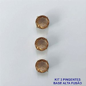 PINGENTE NO BRUTO PRONTO PARA O BANHO - KIT COM 3 PINGENTES COM BASES EM ALTA FUSÃO REDONDAS ZIRCÔNIAS MARROM 10X10MM - PESO TOTAL 3,4GR - BRU16147