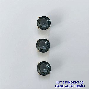PINGENTE NO BRUTO PRONTO PARA O BANHO - KIT COM 3 PINGENTES COM BASES EM ALTA FUSÃO REDONDAS ZIRCÔNIAS FUMÊ 10X10MM - PESO TOTAL 3,4GR - BRU16148
