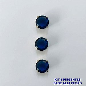 PINGENTE NO BRUTO PRONTO PARA O BANHO - KIT COM 3 PINGENTES COM BASES EM ALTA FUSÃO REDONDAS ZIRCÔNIAS AZUIS ESCURAS 10X10MM - PESO TOTAL 3,4GR - BRU16150