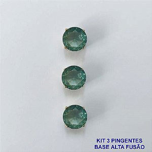 PINGENTE NO BRUTO PRONTO PARA O BANHO - KIT COM 3 PINGENTES COM BASES EM ALTA FUSÃO REDONDAS ZIRCÔNIAS VERDES CLARAS 10X10MM - PESO TOTAL 3,4GR - BRU16151