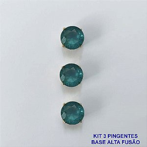 PINGENTE NO BRUTO PRONTO PARA O BANHO - KIT COM 3 PINGENTES COM BASES EM ALTA FUSÃO REDONDAS ZIRCÔNIAS AZUL CLARO 10X10MM - PESO TOTAL 3,4GR - BRU16154