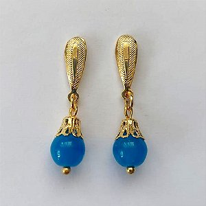 BRINCO FOLHEADO A OURO - BANHADO COM 5 MILÉSIMOS + VERNIZ DIAMOND - BRINCO DE PINO COM BASE GOTA E PINGENTE CRISTAL AUSTRÍACO 7MM - OURO517